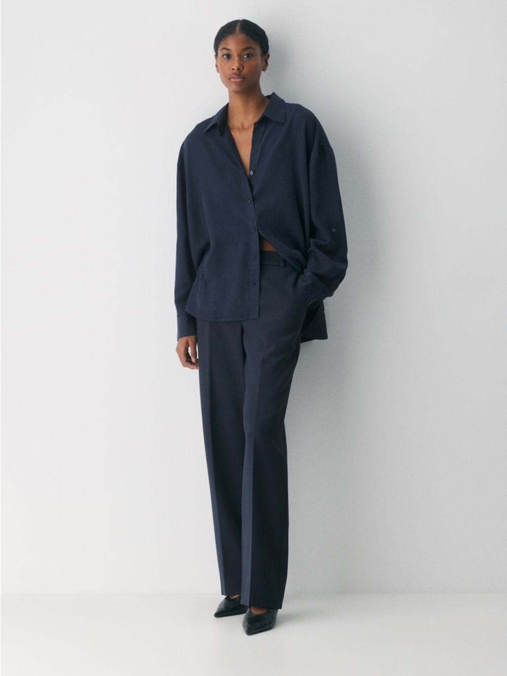 Babaton Navy Wide Leg Trousers